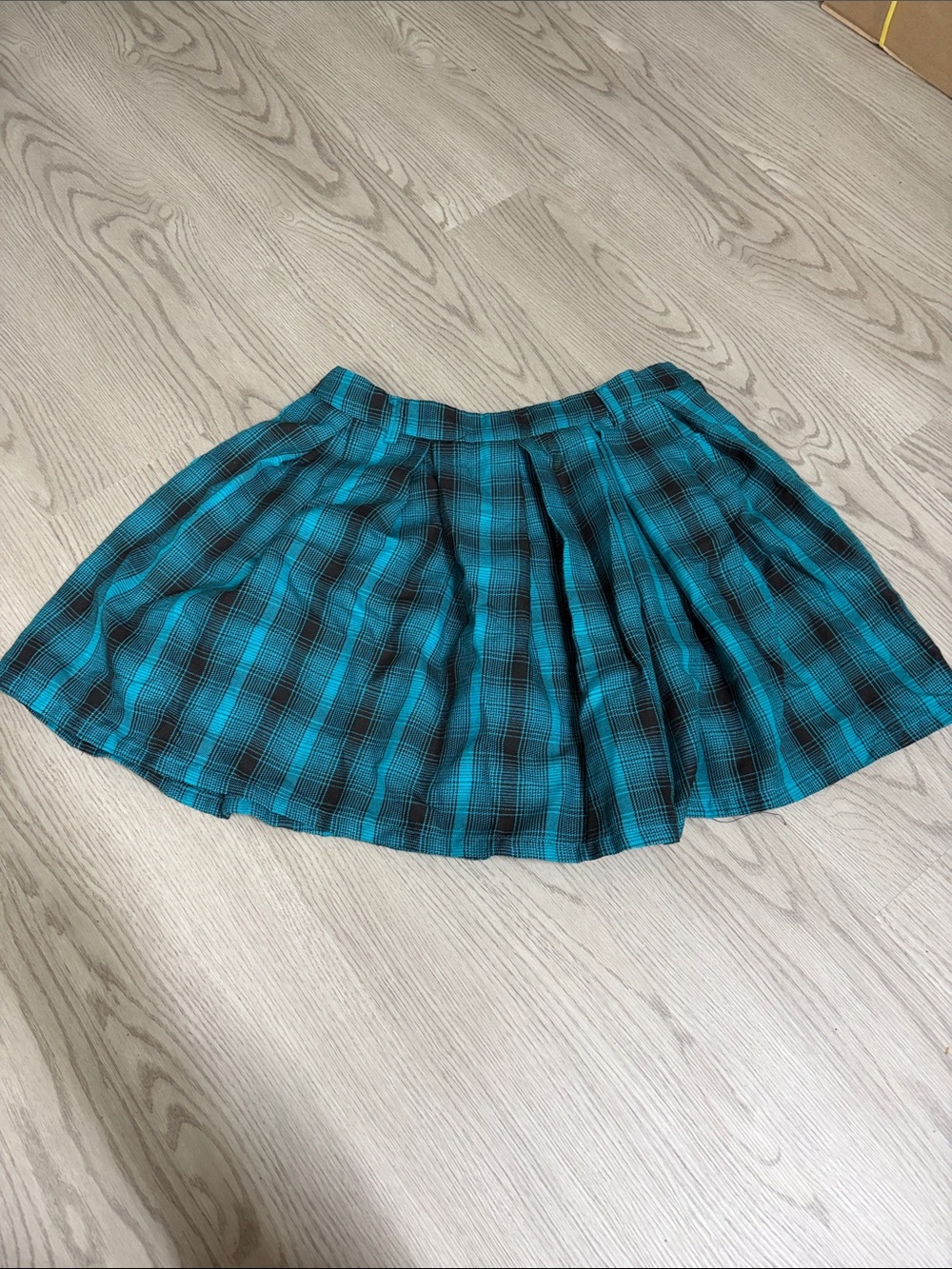 Hot Topic Teal and Black Plaid Skater Skirt